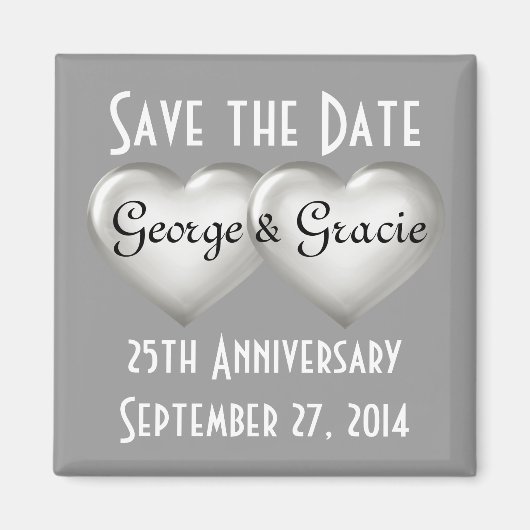 Bespaar de datum van 25 jaar zilverglas magneet (Voorkant)