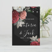 bespaar de datum van het Burgundy floral string li Kaart (Staand voorkant)