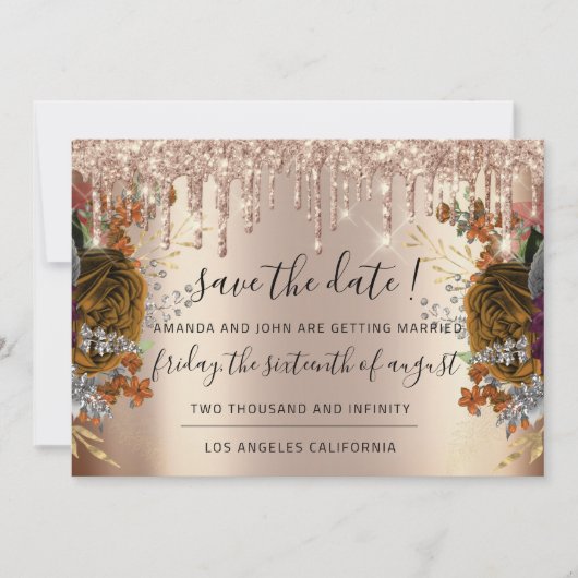 Bespaar de datum waarop Florals Roos Gold Drives B Save The Date (Voorkant)