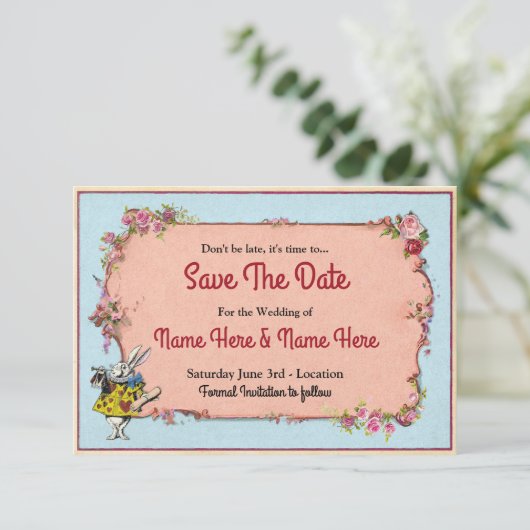 Bespaar de datum waarop het Wonderland konijnenuit Save The Date (Staand voorkant)