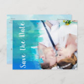 BESPAAR DE DATUM Waterverf Blauwe foto Briefkaart (Voorkant / Achterkant)