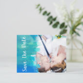 BESPAAR DE DATUM Waterverf Blauwe foto Briefkaart (Staand voorkant)