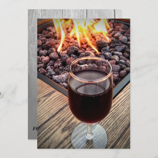 BESPAAR DE DATUM, WIJNGLAS, BRANDSTOFPIT, WEDDINGE SAVE THE DATE (Voorkant / Achterkant)