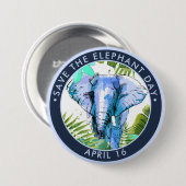 Bespaar de olifantendag, waterverf ronde button 7,6 cm (Voorkant /achterkant)