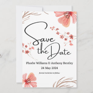 BESPAAR DE WEDDATUM - roze bloemen bewerkbare teks Save The Date