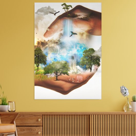 Bespaar de wereld canvas afdruk (Insitu (Woonkamer))