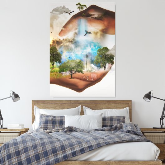 Bespaar de wereld canvas afdruk (Insitu (Slaapkamer))