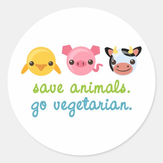 Bespaar dieren op vegetariër ronde sticker (Voorkant)