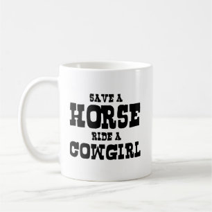 BESPAAR EEN HORSE RIDE EEN COWGIRL KOFFIEMOK