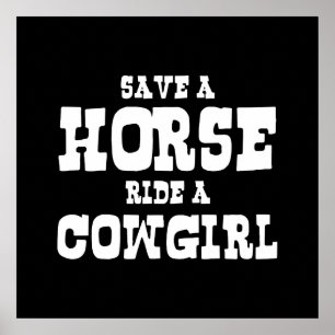 BESPAAR EEN HORSE RIDE EEN COWGIRL POSTER