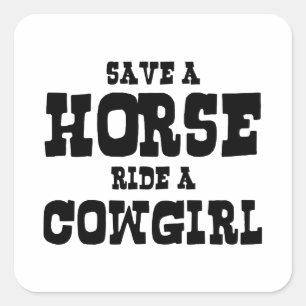 BESPAAR EEN HORSE RIDE EEN COWGIRL VIERKANTE STICKER