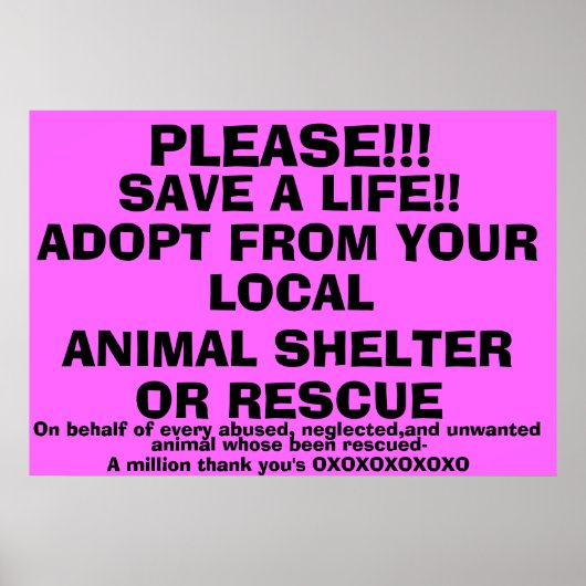BESPAAR EEN LEVEN-ADOPT! POSTER (Voorkant)