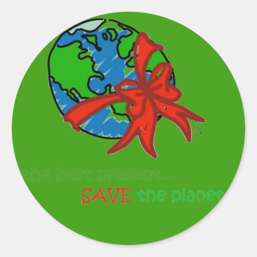 BESPAAR HET PLANET RONDE STICKER (Voorkant)