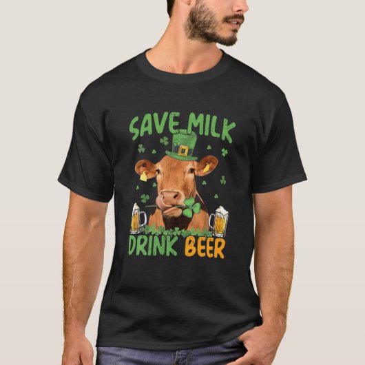 Bespaar melk Drink bier - Koe met de dag van Beer T-shirt (Voorkant)