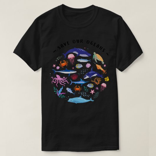 Bespaar ons Zee Zee op Oceanen Schoont Zee Dieren  T-shirt (Design voorkant)