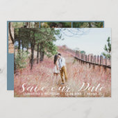 BESPAAR ONZE DATUM bruiloft 4 FOTO'S Collage Blue Save The Date (Voorkant / Achterkant)