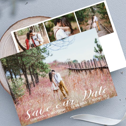 BESPAAR ONZE DATUM bruiloft 4 FOTO'S Collage White Save The Date