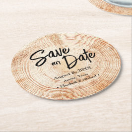 Bespaar onze datum Gedrukt hout Rustic Wedding Ronde Kartonnen Onderzetter