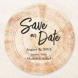 Bespaar onze datum Gedrukt hout Rustic Wedding Ronde Kartonnen Onderzetter