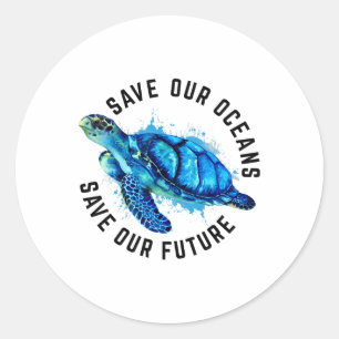 Bespaar onze Oceanen Zee Turtle Pro Environment Na Ronde Sticker