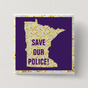 BESPAAR ONZE POLITIE! VIERKANTE BUTTON 5,1 CM