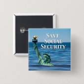 Bespaar sociale zekerheid vierkante button 5,1 cm (Voorkant /achterkant)