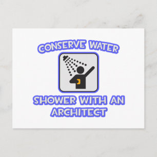 Bespaar water.. Douche met een architect Briefkaart