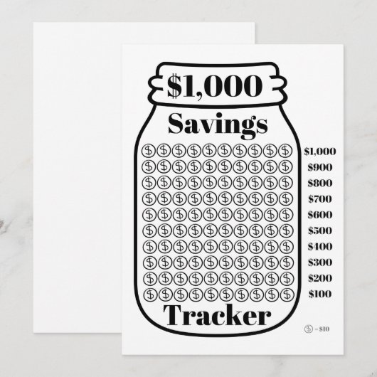 Besparing van 1000 dollar, tracker Mason Jar Budge Kaart (Voorkant / Achterkant)
