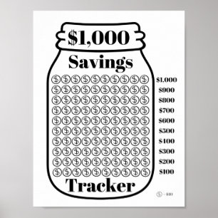 Besparing van 1000 dollar, tracker Mason Jar Budge Poster