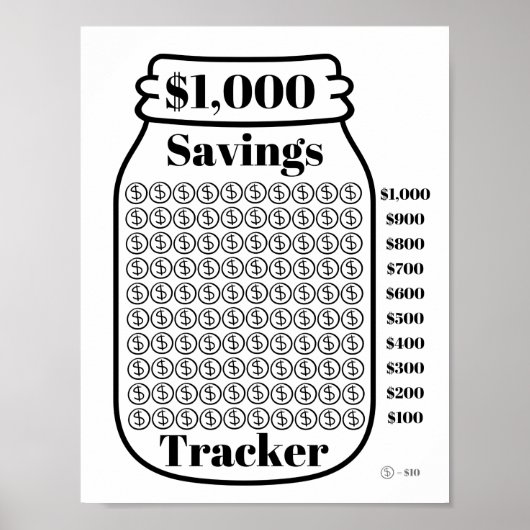 Besparing van 1000 dollar, tracker Mason Jar Budge Poster (Voorkant)