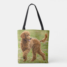 Bespeelde rode poradepuppy dog tote bag