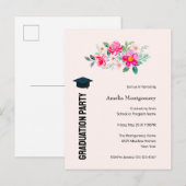 Bespeelde roze bloemen GraduPartij Uitnodiging Briefkaart (Voorkant / Achterkant)