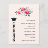 Bespeelde roze bloemen GraduPartij Uitnodiging Briefkaart (Voorkant)
