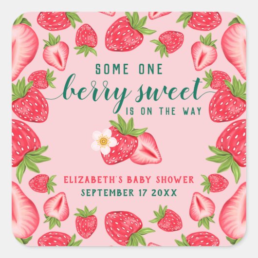 Bespeur Aardbei Baby Shower Vierkante Sticker (Voorkant)