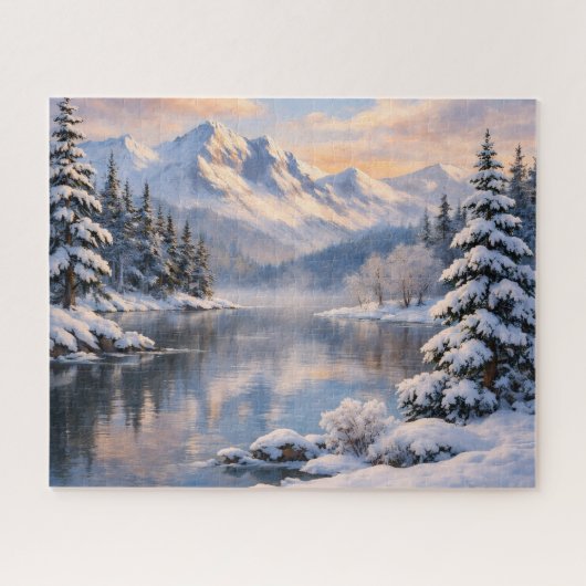 Bespiegeling Sneeuw Winter Berg Meer Puzzel (Horizontaal)