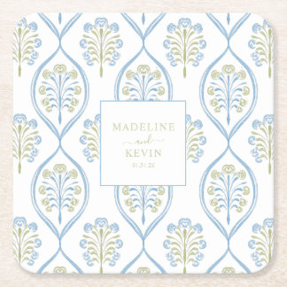 Bespoke Blue and Green Floral Wedding Pattern Kartonnen Onderzetters