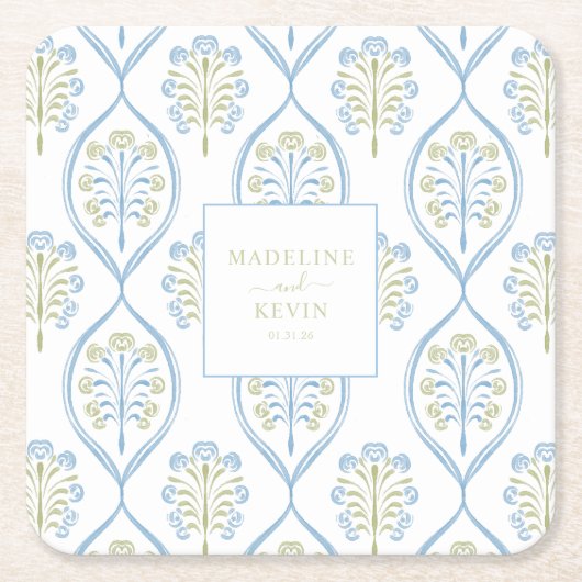 Bespoke Blue and Green Floral Wedding Pattern Kartonnen Onderzetters (Voorkant)