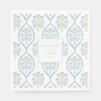 Bespoke Blue and Green Floral Wedding Pattern Servet