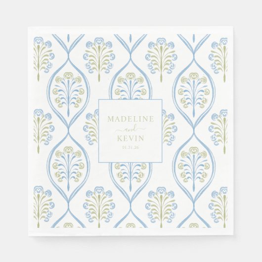 Bespoke Blue and Green Floral Wedding Pattern Servet (Voorkant)
