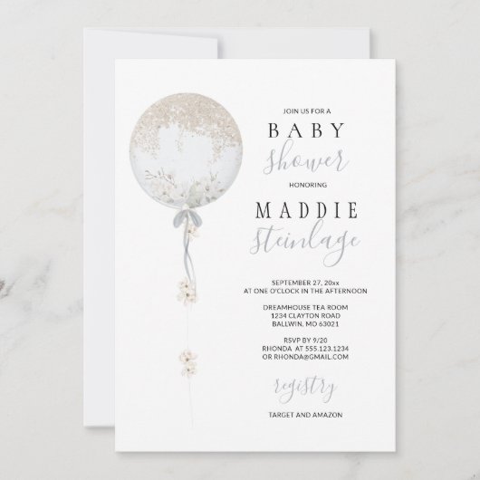 Bespoke Floral Balloon Baby shower Uitnodiging (Voorkant)