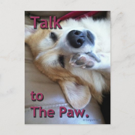 "Bespreking aan de Poot" het Briefkaart van Corgi (Voorkant)