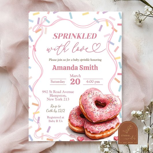 Besprenkeld met liefde roze donut Baby shower Kaart