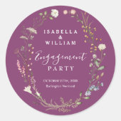 Bess Purple Chic Boho Wilde Bloem Verlovingsfeest Ronde Sticker (Voorkant)
