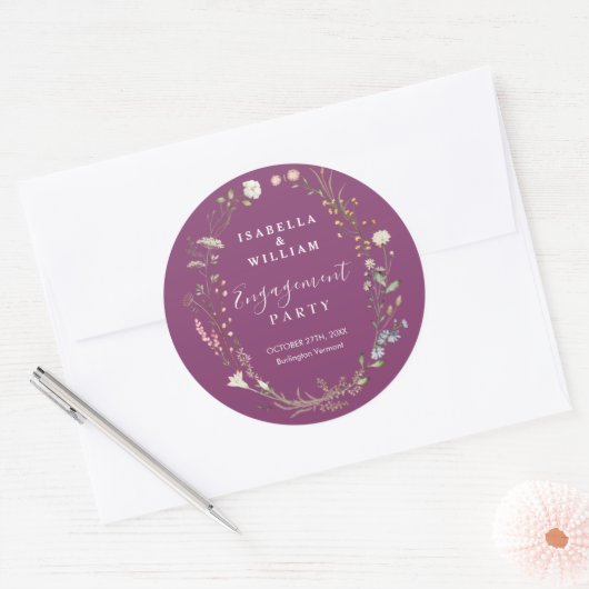 Bess Purple Chic Boho Wilde Bloem Verlovingsfeest Ronde Sticker (Envelop)