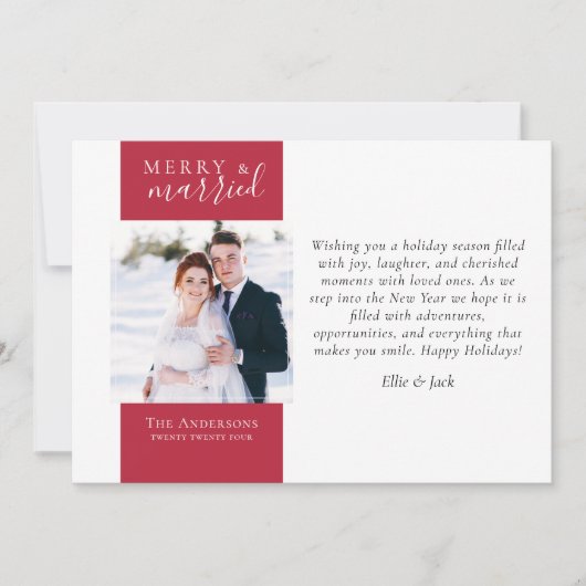 Besscherpe Rode Foto Prettig Getrouwd Feestdagenkaart (Voorkant)