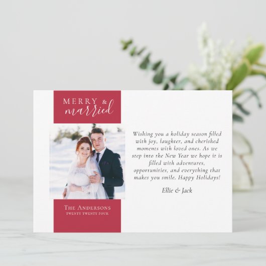 Besscherpe Rode Foto Prettig Getrouwd Feestdagenkaart (Staand voorkant)