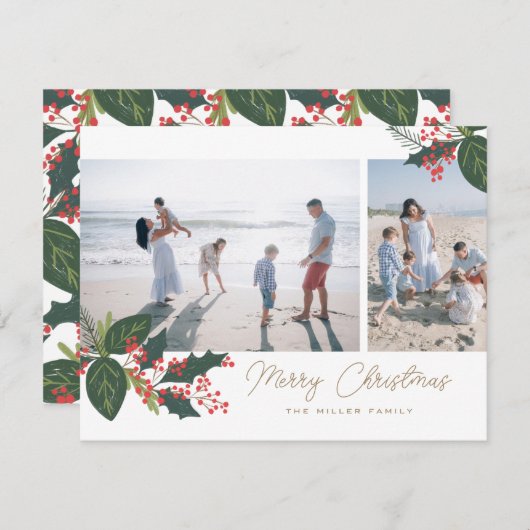 Bessen 2 Foto Collage Platte Kerstkaart (Voorkant / Achterkant)