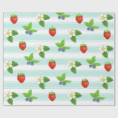 Bessen Aardbeien Blueberry Blauwgroen Classic Stri Cadeaupapier (Vlak)