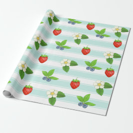 Bessen Aardbeien Blueberry Blauwgroen Classic Stri Cadeaupapier