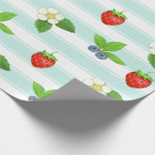 Bessen Aardbeien Blueberry Blauwgroen Classic Stri Cadeaupapier (Hoek)